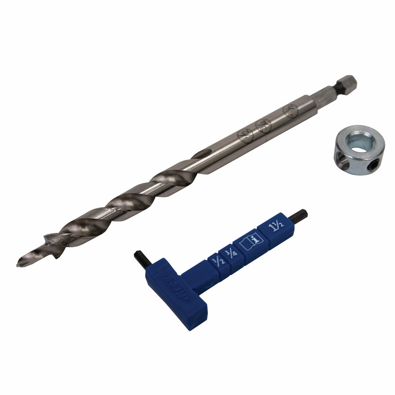 Easy-Set Pocket-Hole Drill Bit With Stop Collar And Hex Gauge